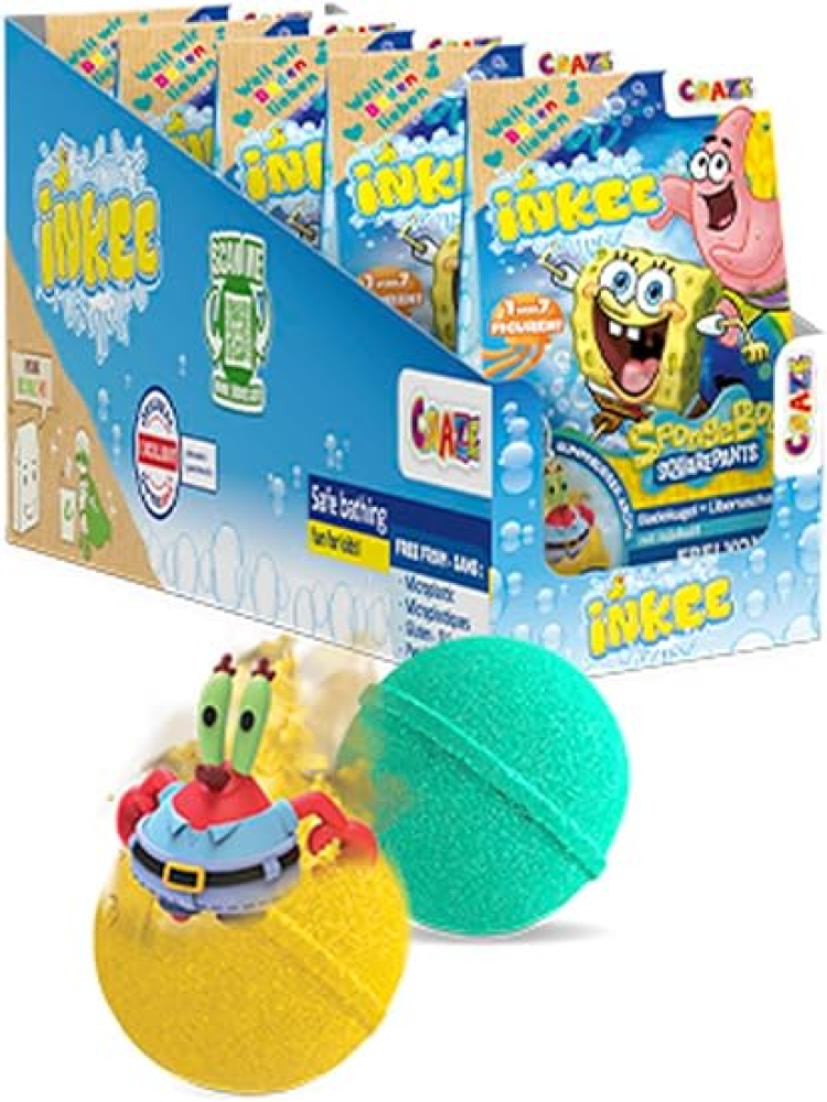 مجموعة INKEE SpongeBob للأطفال – 5 كرات استحمام فوارة 80 جم مع مفاجآت
