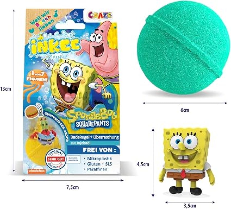 مجموعة INKEE SpongeBob للأطفال – 5 كرات استحمام فوارة 80 جم مع مفاجآت