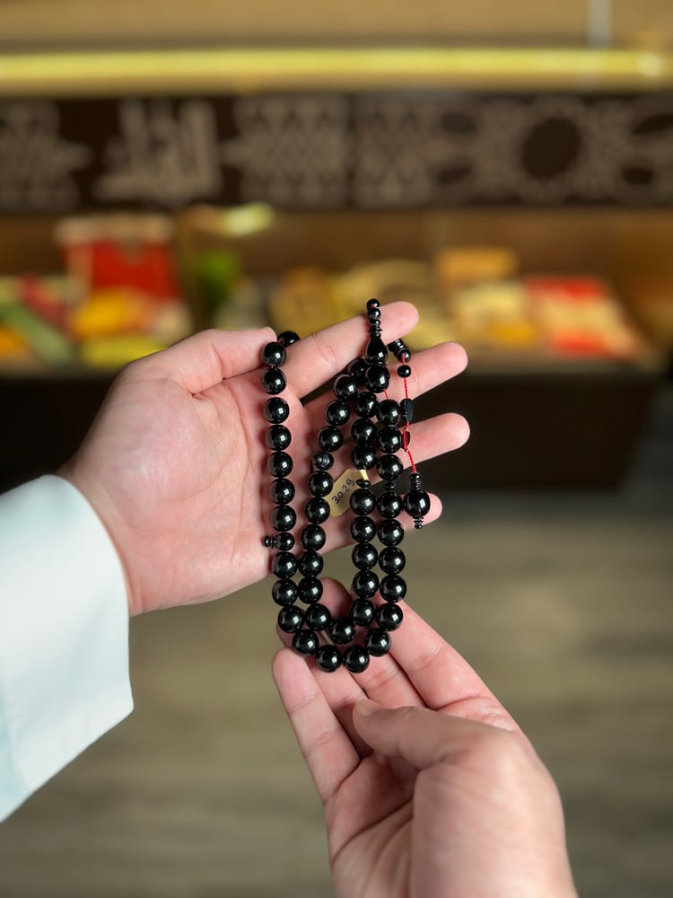 New black bowling prayer bead - circular - Al Zaem Workshop