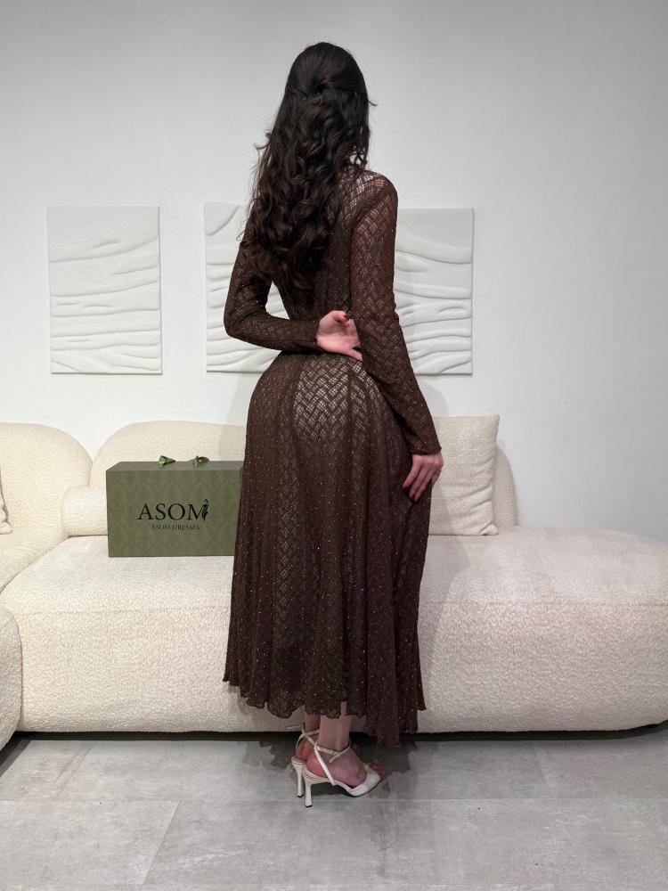 فستان فصوص استرتش بني