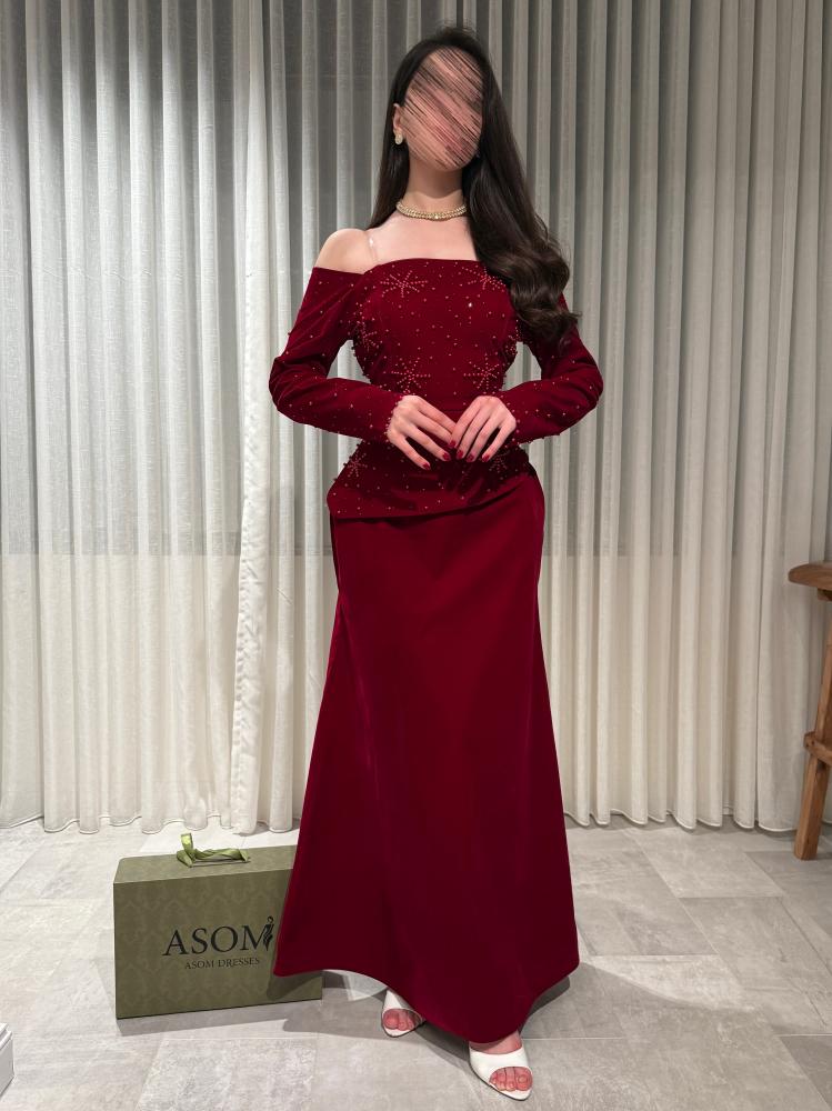 فستان نورسين عنابي