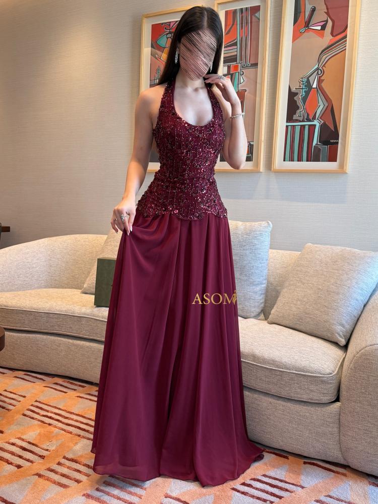 فستان حنين عنابي