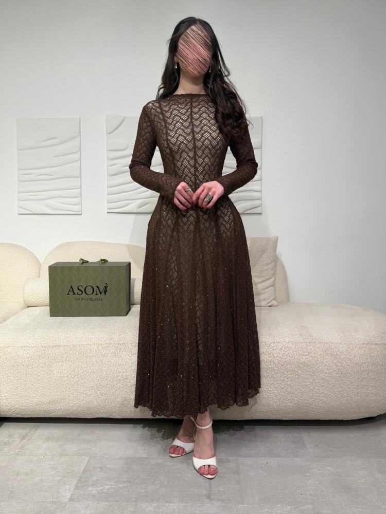 فستان فصوص استرتش بني
