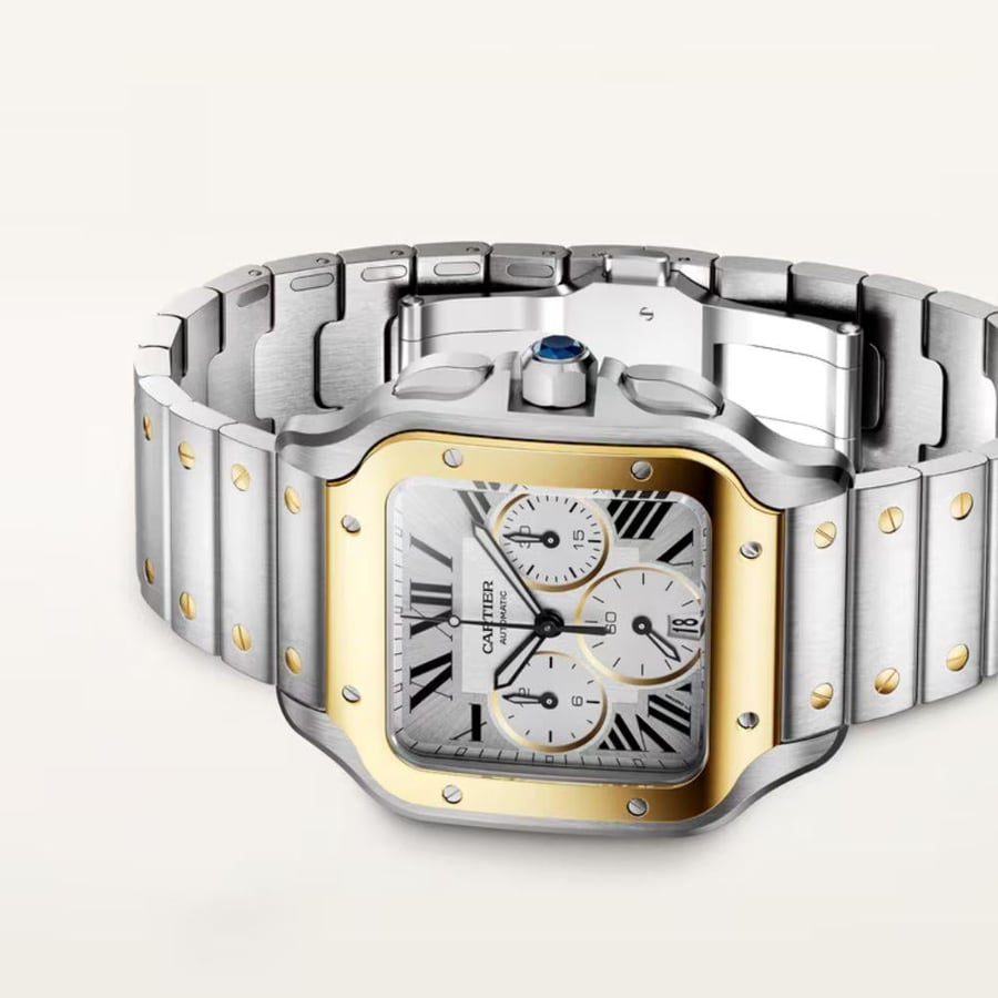 ساعة سانتوس دو كارتييه بالإطار الخارجي باللون الذهبي الأصفر Cartier Santos de Cartier Watch – Yellow Gold Bezel