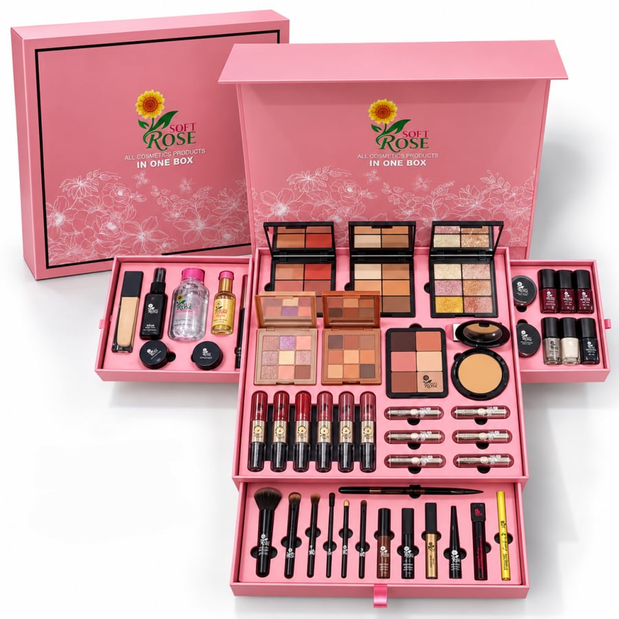 بوكس مكياج Soft Rose المتكامل – مجموعة تجميل فاخرة