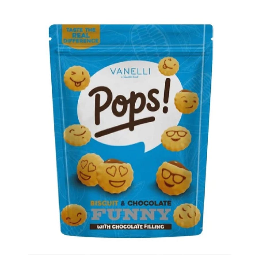 بسكويت فانيلي بوبس بحشوة الشوكولاتة المرحة (Vanelli Pops! Biscuit & Chocolate Funny with Chocolate Filling)