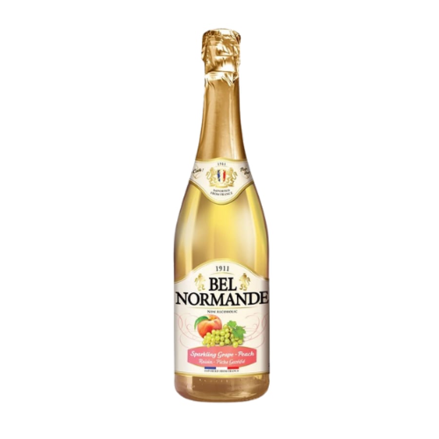 عصير عنب أبيض وخوخ فوار بيل نورماندي خالي من الكحول 750 مل | Bel Normande Sparkling Grape & Peach Non-Alcoholic 750ml