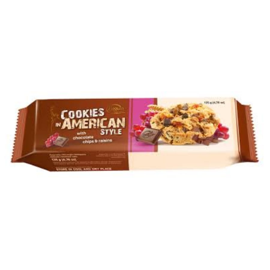 كوكيز بوجوتي على الطريقة الأمريكية بقطع الشوكولاتة والزبيب 135 جرام | Bogutti Cookies in American Style with Chocolate Chips & Raisins 135g