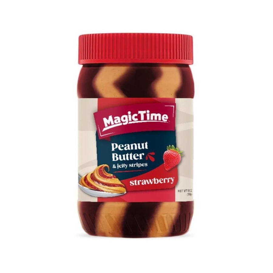 ماجيك تايم زبدة الفول السوداني مع جيلي الفراولة 454 جرام – MagicTime Peanut Butter & Jelly Stripes Strawberry 454g