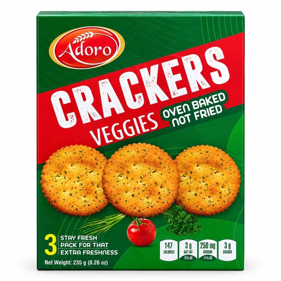 بسكويت كراكرز أدورو بالخضار المخبوز بالفرن 235 جرام (Adoro Crackers Veggies Oven Baked 235g)