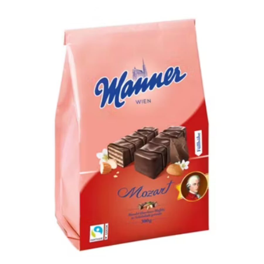 ويفر مانر موزارت بكريمة اللوز والبندق والمغطى بالشوكولاتة - 300 جرام (Manner Mozart Almond Hazelnut Wafers in Chocolate - 300g)