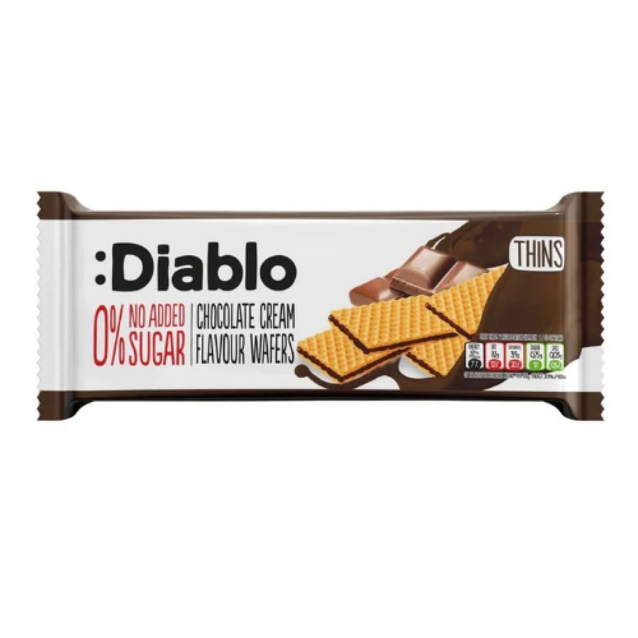ويفر رقيق بكريمة الشوكولاتة بدون سكر مضاف ديابلو المستورد Diablo No Added Sugar Chocolate Cream Flavour Wafers