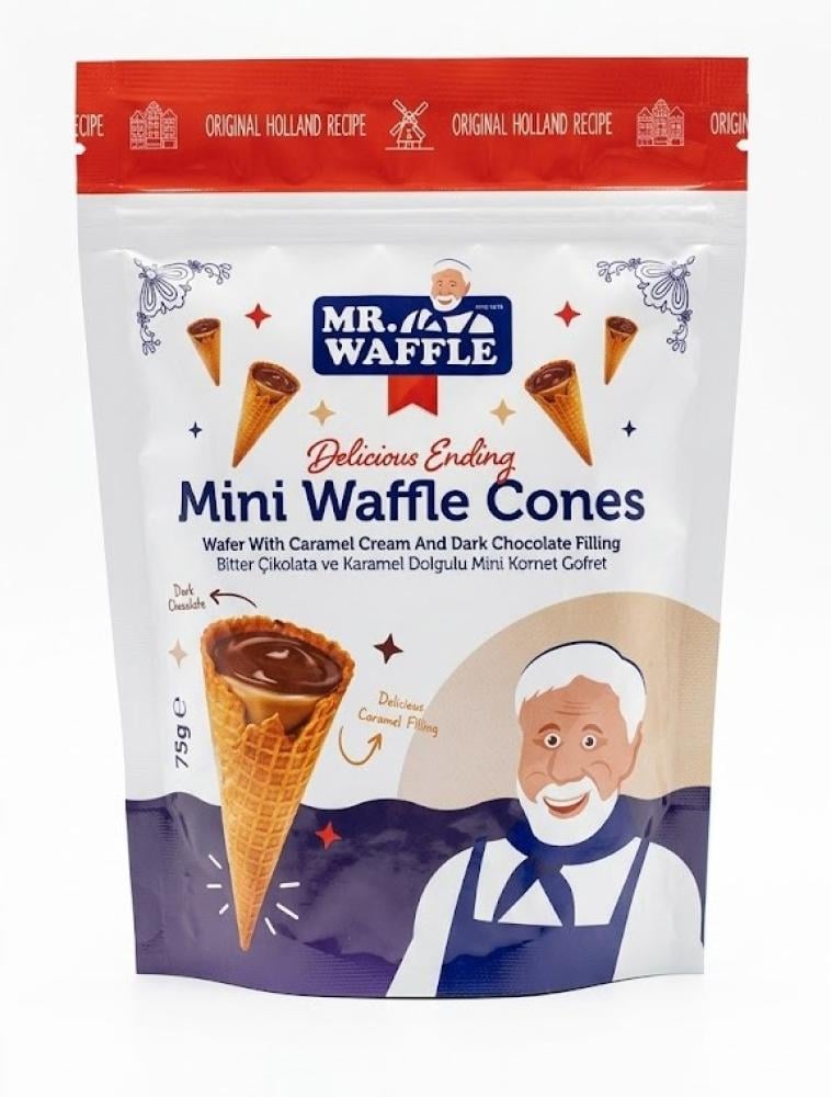 ميني وافل كون بحشوة الكراميل والشوكولاتة الداكنة - Mr. Waffle Mini Waffle Cones