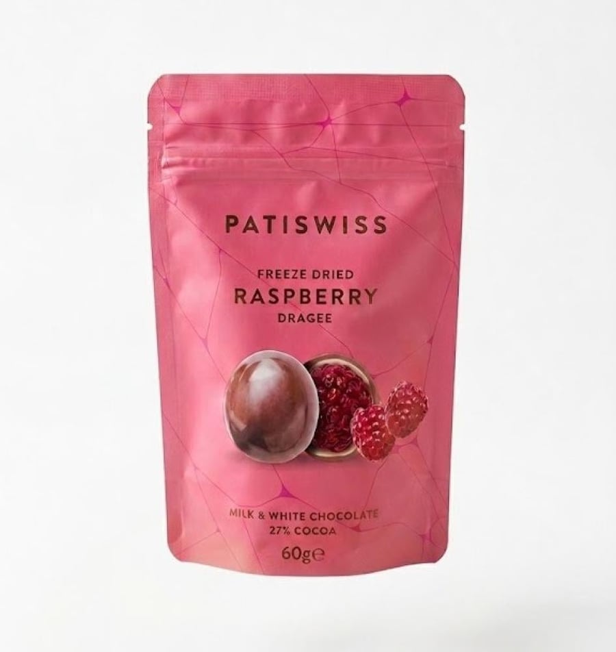 باتيسويس توت العليق المجفف بالشوكولاتة السويسرية 60 جرام | Patiswiss Freeze Dried Raspberry Milk & White Chocolate 60g