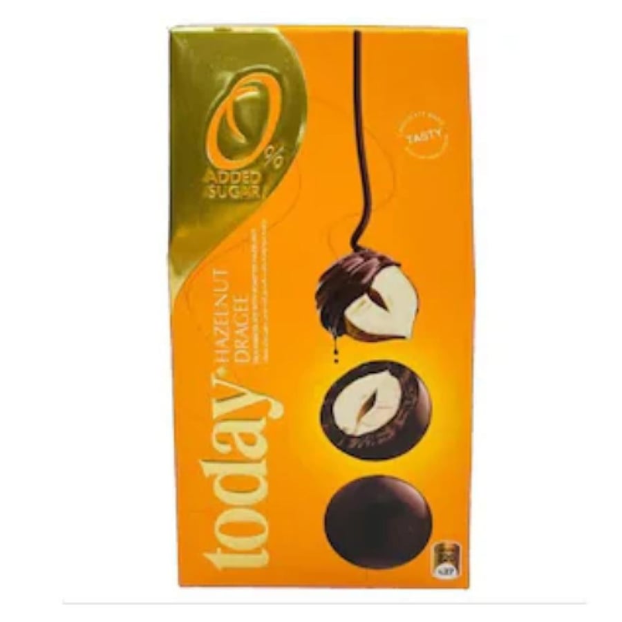 دراجيه البندق بالشوكولاتة الداكنة بدون سكر مضاف توداي 50 جرام (Today Hazelnut Dragée Dark Chocolate 0% Added Sugar 50g)