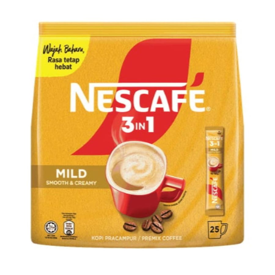 قهوة نسكافيه 3 في 1 مايلد ناعمة وكريمية 25 ظرف (Nescafe 3in1 Mild Smooth & Creamy Premix Coffee 25 Sticks)