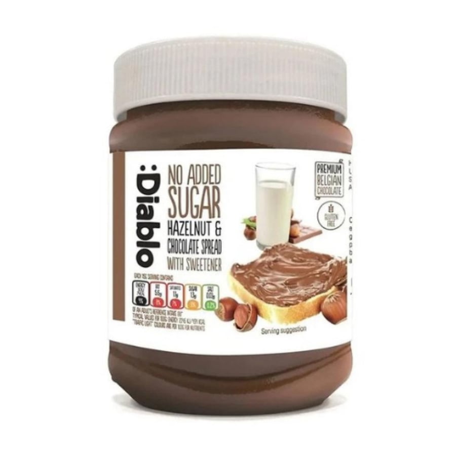 كريمة الشوكولاتة والبندق القابلة للدهن بدون سكر مضاف ديابلو المستوردة 350 جم Diablo No Added Sugar Hazelnut Chocolate Spread 350g