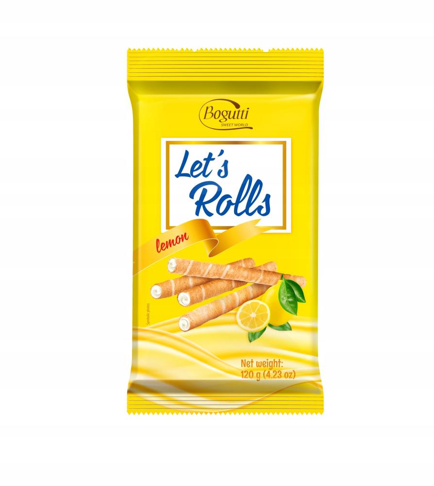 ويفر رولات بالليمون ليتس رولز من بوجوتي - 120 جرام | Bogutti Let's Rolls Lemon Wafer Rolls
