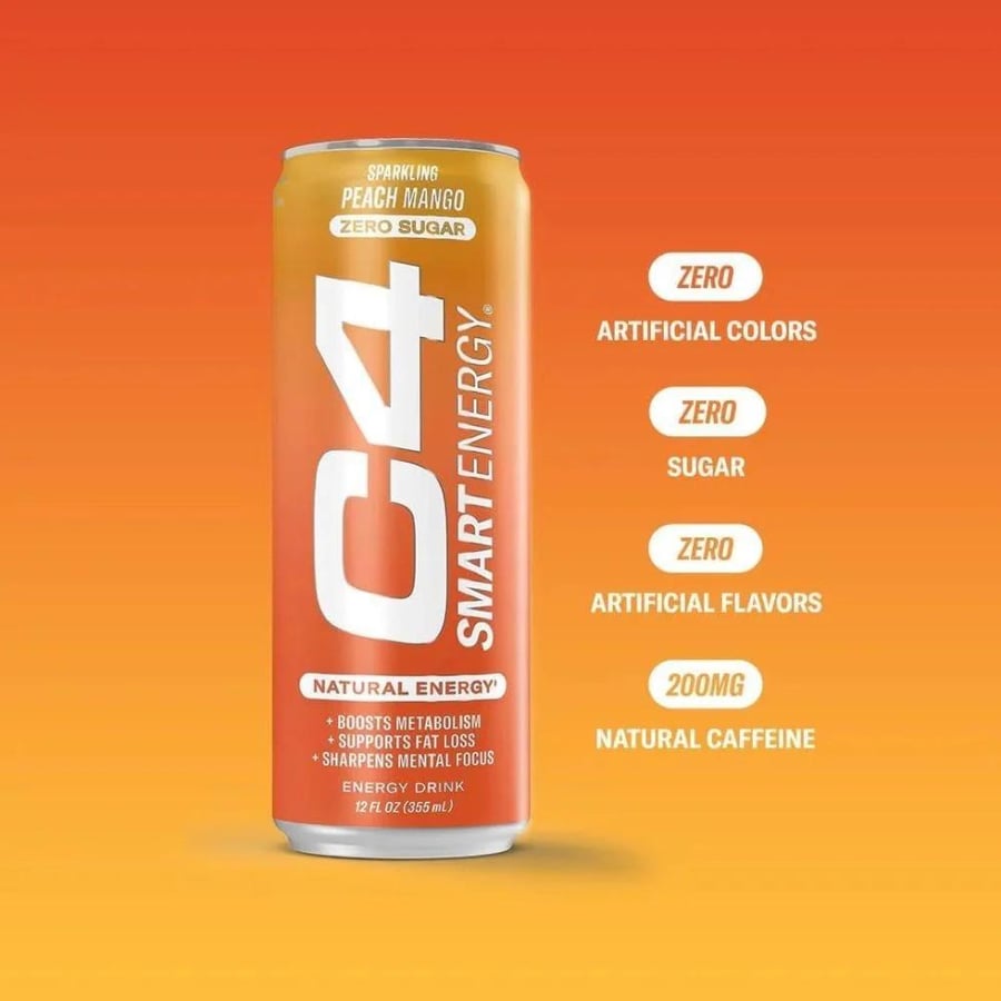 مشروب طاقة سي فور خوخ ومانجو فوار - 355 مل | C4 Smart Energy Sparkling Peach Mang
