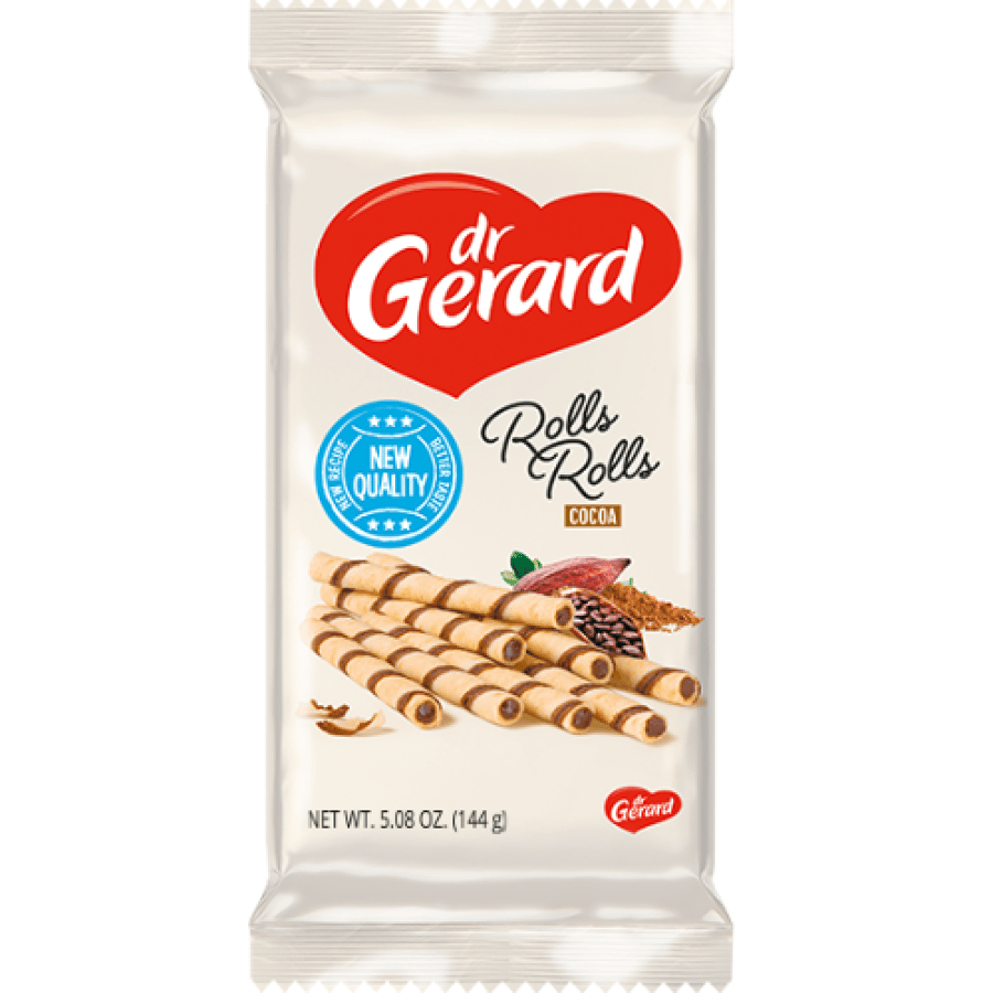 رول بسكويت ويفر رولز رولز بحشوة الكاكاو دكتور جيرارد 144 جم | Dr Gerard Rolls Rolls Cocoa Wafers 144g