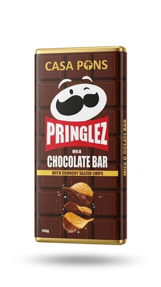 شوكولاتة برينجلز بالحليب مع قطع شيبس مقرمشة وملح 140 جرام | Casa Pons Pringlez Milk Chocolate Bar with Crunchy Salted Chips 140g