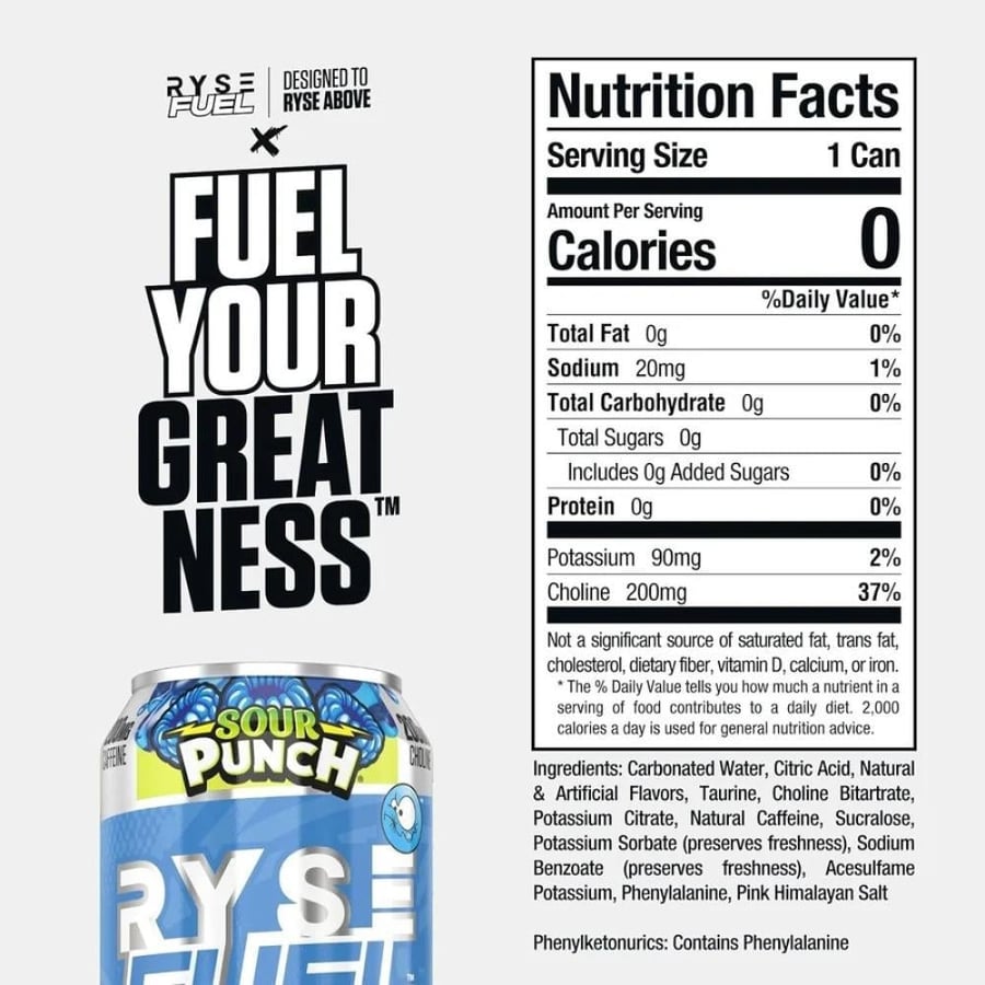 RYSE Fuel مشروب الطاقة الخالي من السكر | مناسب للنباتيين, خالي من الجلوتين 473 مل