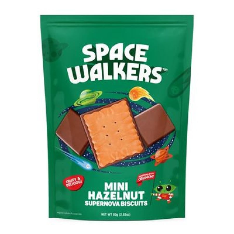 سبيس ولكرز بسكويت بنكهة البندق مغطى بشوكولاتة الحليب ميني 80 جرام – Space Walkers Mini Hazelnut Biscuits Covered with Milk Chocolate 80g