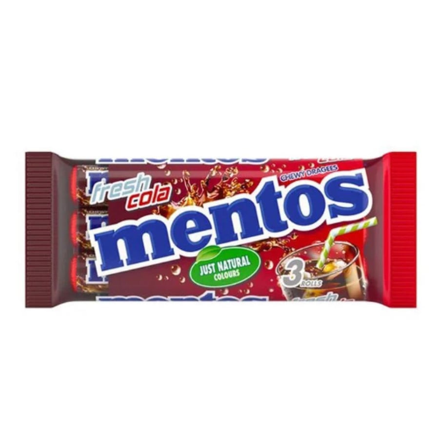 حلوى منتوس الطرية بنكهة الكولا المنعشة - عبوة من 3 رولات (Mentos Fresh Cola Chewy Dragees - 3 Rolls Pack)