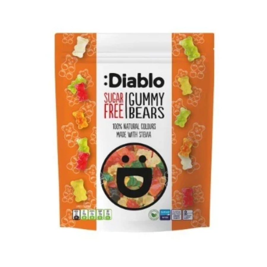 حلوى الجل الهلامية على شكل دبابيب خالية من السكر بالستيفيا ديابلو المستوردة Diablo Sugar Free Gummy Bears with Stevia