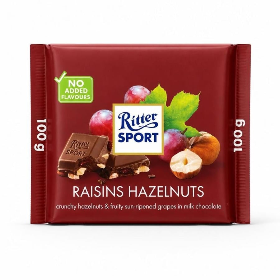 شوكولاتة ريتر سبورت بالحليب مع الزبيب والبندق - 100 جرام (Ritter Sport Milk Chocolate Raisins & Hazelnuts 100g)