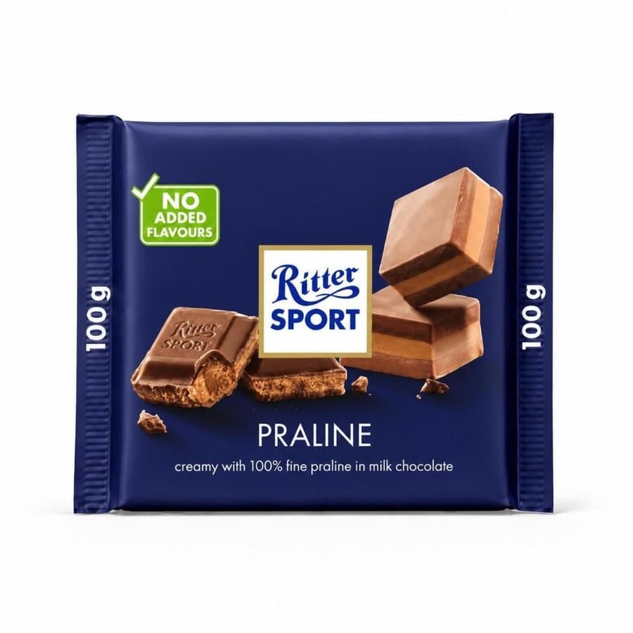 شوكولاتة ريتر سبورت بالحليب بحشوة البرالين الكريمة - 100 جرام (Ritter Sport Milk Chocolate Praline 100g)