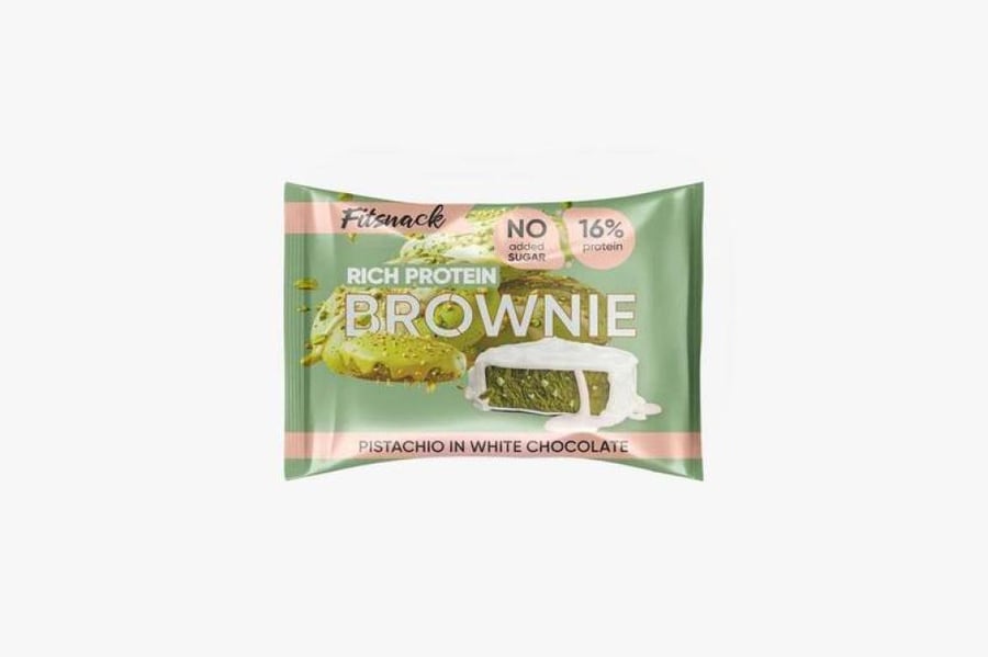 فيت سناك براوني غني بالبروتين (فستق في شوكولاتة بيضاء) - Fitsnack Rich Protein Brownie Pistachio in White Chocolate