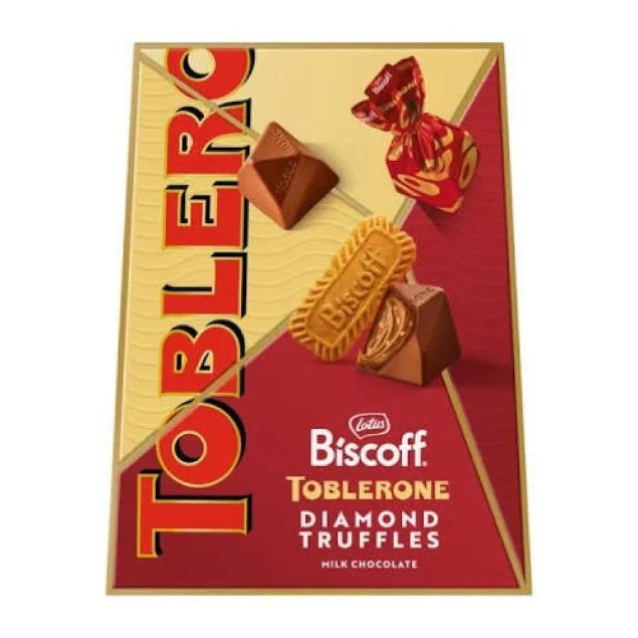 ترافل شوكولاتة الحليب الماسية بتوبليرون ونكهة بسكويت لوتس بيسكوف - 180 جرام (Toblerone Diamond Truffles Milk Chocolate with Lotus Biscoff 180g)