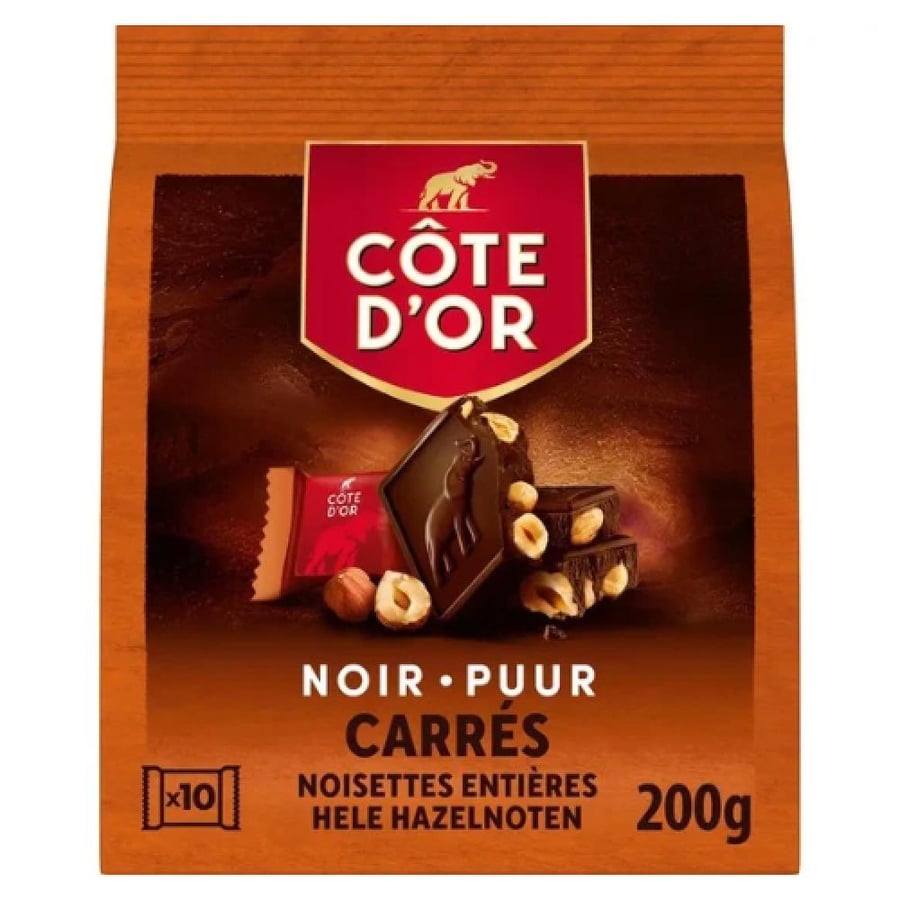 شوكولاتة كوت دور داكنة بالبندق الكامل مربعات مستوردة 200 جم Côte d'Or Dark Chocolate Whole Hazelnuts Carrés 200g