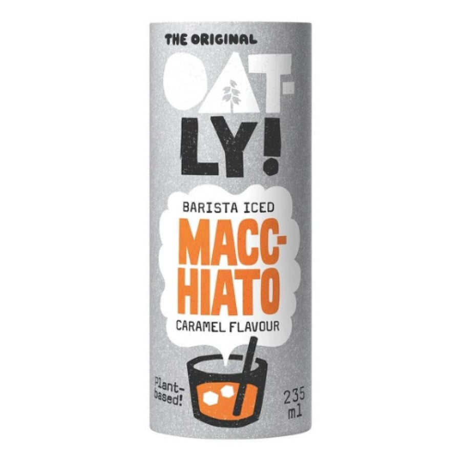 مشروب قهوة ماكياتو باريستا بارد بنكهة الكراميل مع حليب الشوفان أوتلي - 235 مل (Oatly! Barista Iced Macchiato Caramel Flavour 235ml)