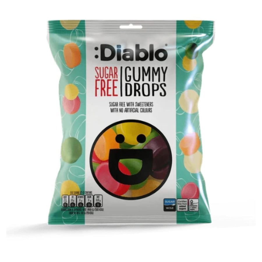 حلوى الجل الهلامية أشكال قطرات فواكه خالية من السكر ديابلو المستوردة Diablo Sugar Free Gummy Drops