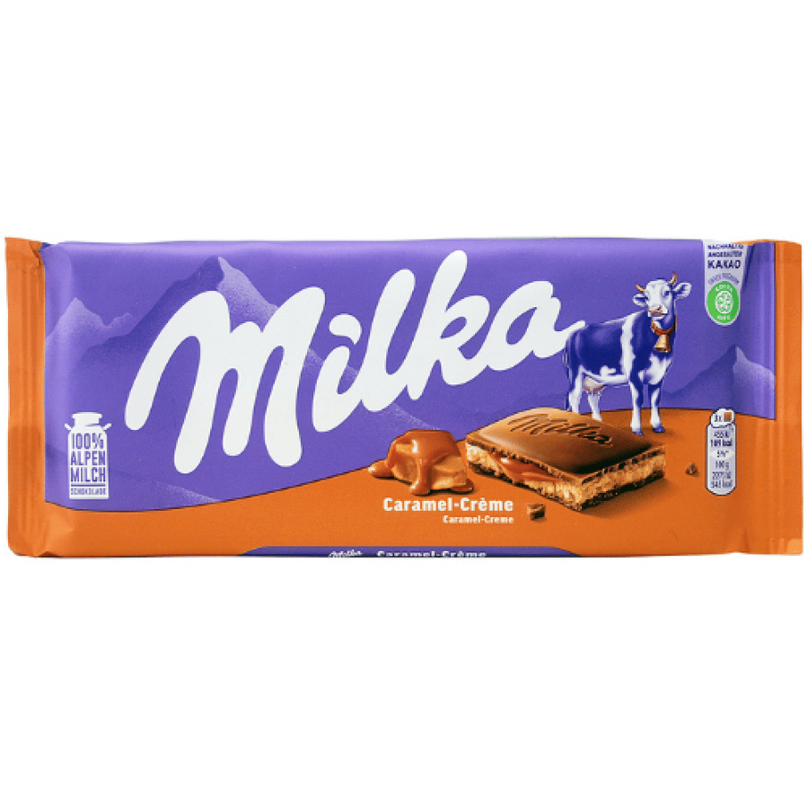شوكولاتة ميلكا بالحليب وحشوة كريمة الكراميل 100 جم | Milka Alpine Milk Chocolate Caramel Creme 100g