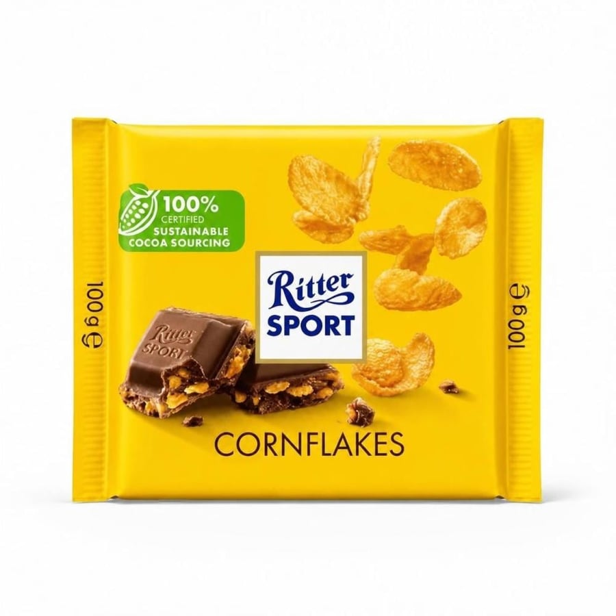 شوكولاتة ريتر سبورت بالحليب مع رقائق الذرة - 100 جرام (Ritter Sport Milk Chocolate Cornflakes 100g)