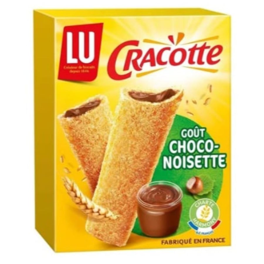 شرائح بسكويت مقرمشة لو كراكوت محشوة بنكهة الشوكولاتة والبندق المستوردة 216 جم LU Cracotte Goût Choco-Noisette 216g[cite: 11]