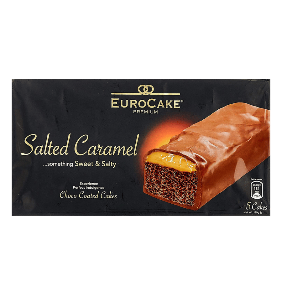 كعكه اليورو المميزه كيك الشوكولاتة الفاخر بالكراميل المملح 30جرام ×5 قطع - Euro Cake Premium Chocolate Cake with Salted Caramel 30g x 5 Pieces