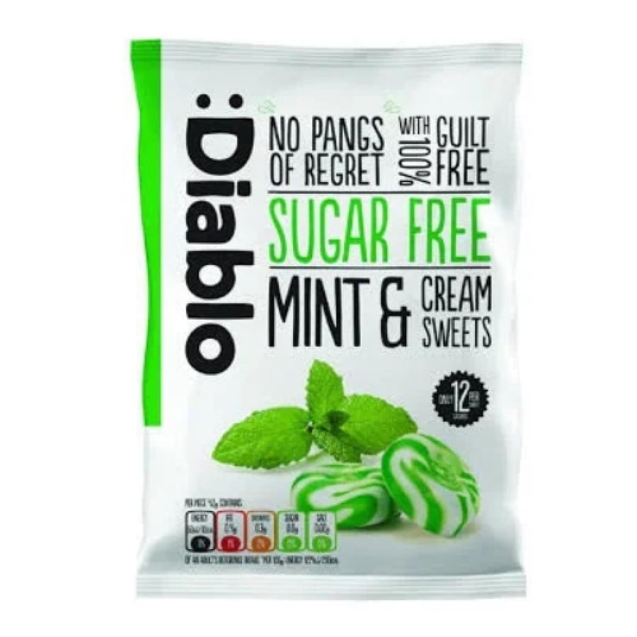 حلوى النعناع والكريمة الصلبة خالية من السكر ديابلو المستوردة Diablo Sugar Free Mint & Cream Sweets