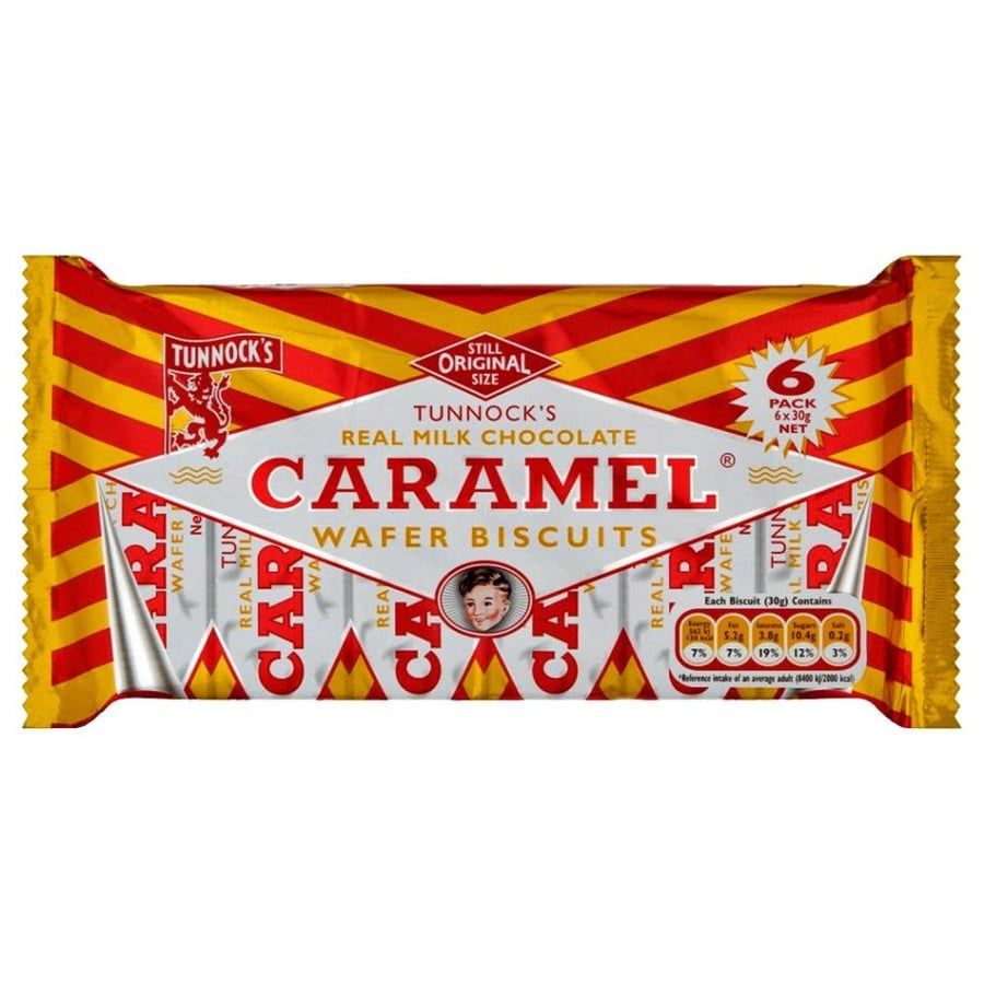 بسكويت ويفر تانكس بالكاراميل وشوكولاتة الحليب Tunnock's Real Milk Chocolate Caramel Wafer Biscuits 180g (6 Pack)