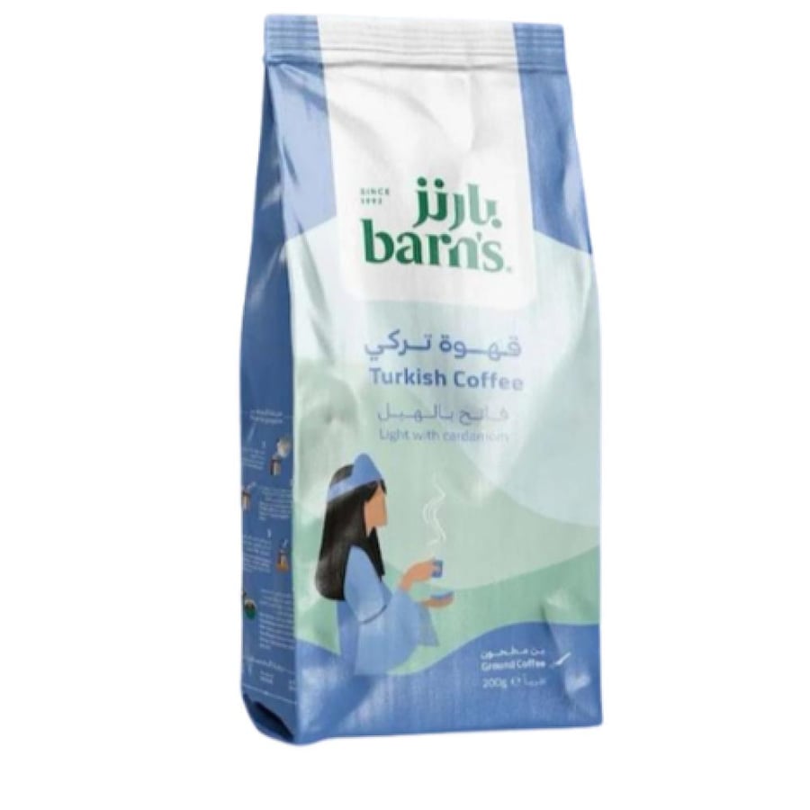 قهوة تركي بارنز فاتح بالهيل - Barn's Turkish Coffee Light with Cardamom 200g