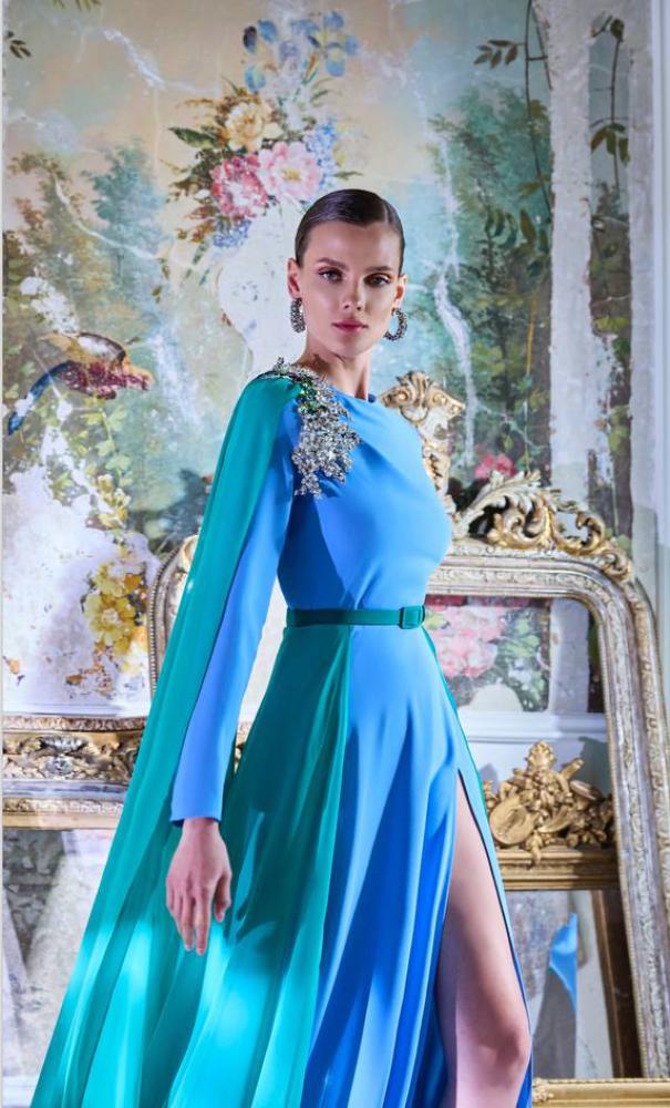 Long evening dress embroidered with beads from ERKAN