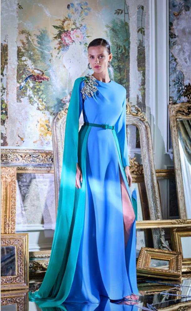 Long evening dress embroidered with beads from ERKAN