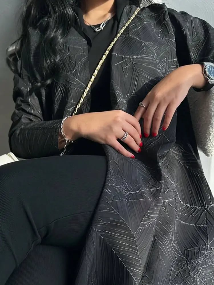 Hafizah جاكيت نسائي محتشم بنسيج جاكار ذو ملمس بارز