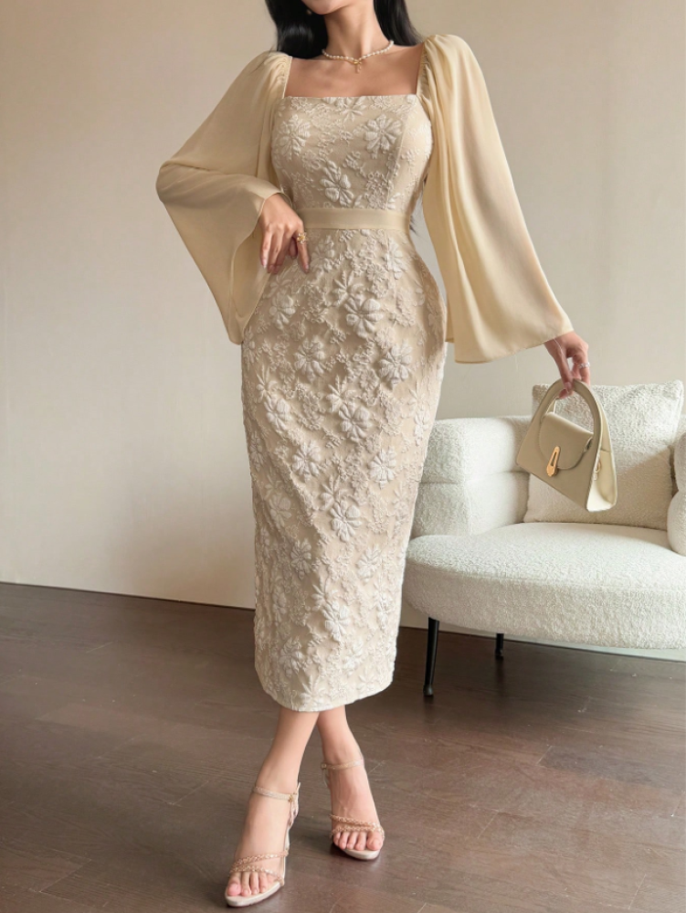 فستان نسائي أنيق بياقة مربعة