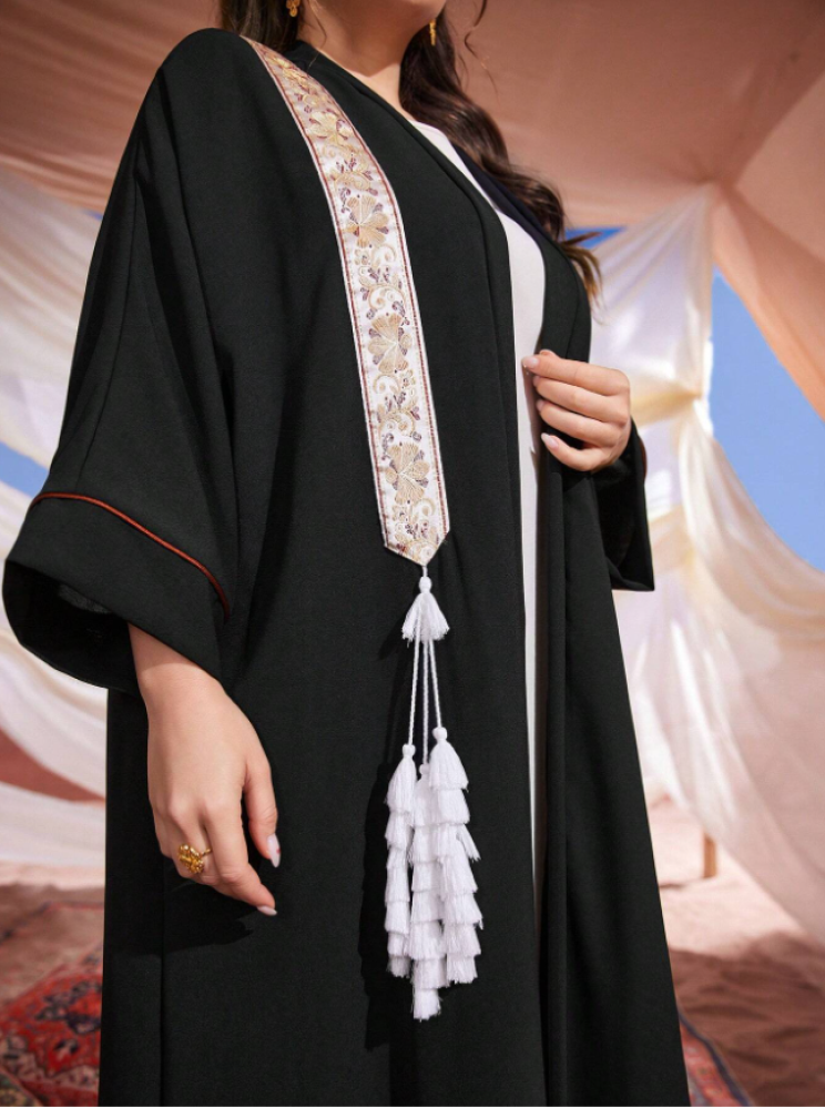 عباية نسائي بحزام منسوج بحجم كبير