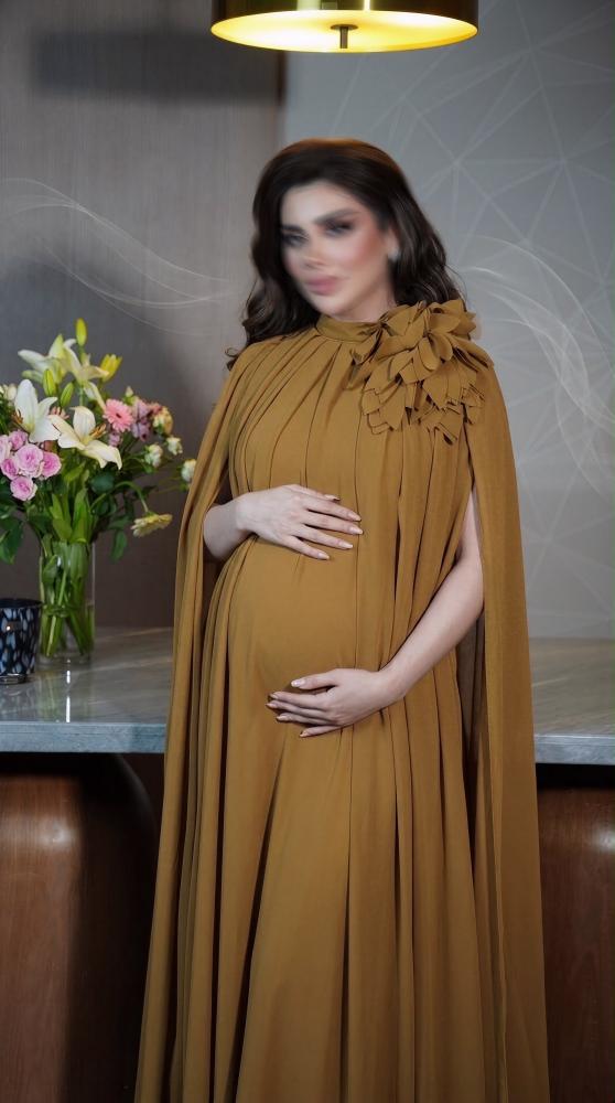 فستان العيد للحوامل بني فاتح