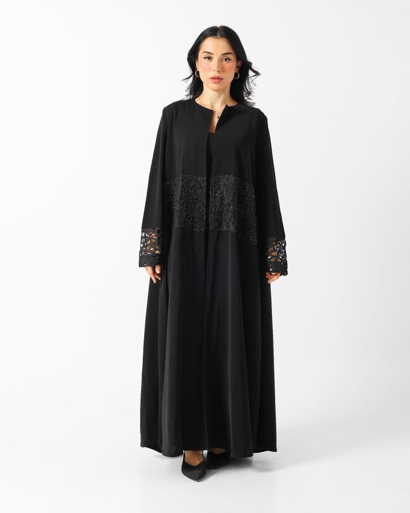 Black Lace Panel Abaya